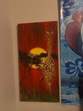 Sunset Giraffe Canvas Wall Art - Red and Yellow